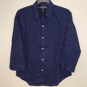 RALPH LAUREN navy/white polkadot button down shirt